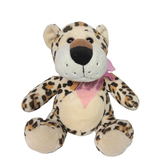 Caltoy Valentines Day Leopard Cheetah Cat Pink Bow Plush Stuffed Animal 8" - Picture 1 of 6